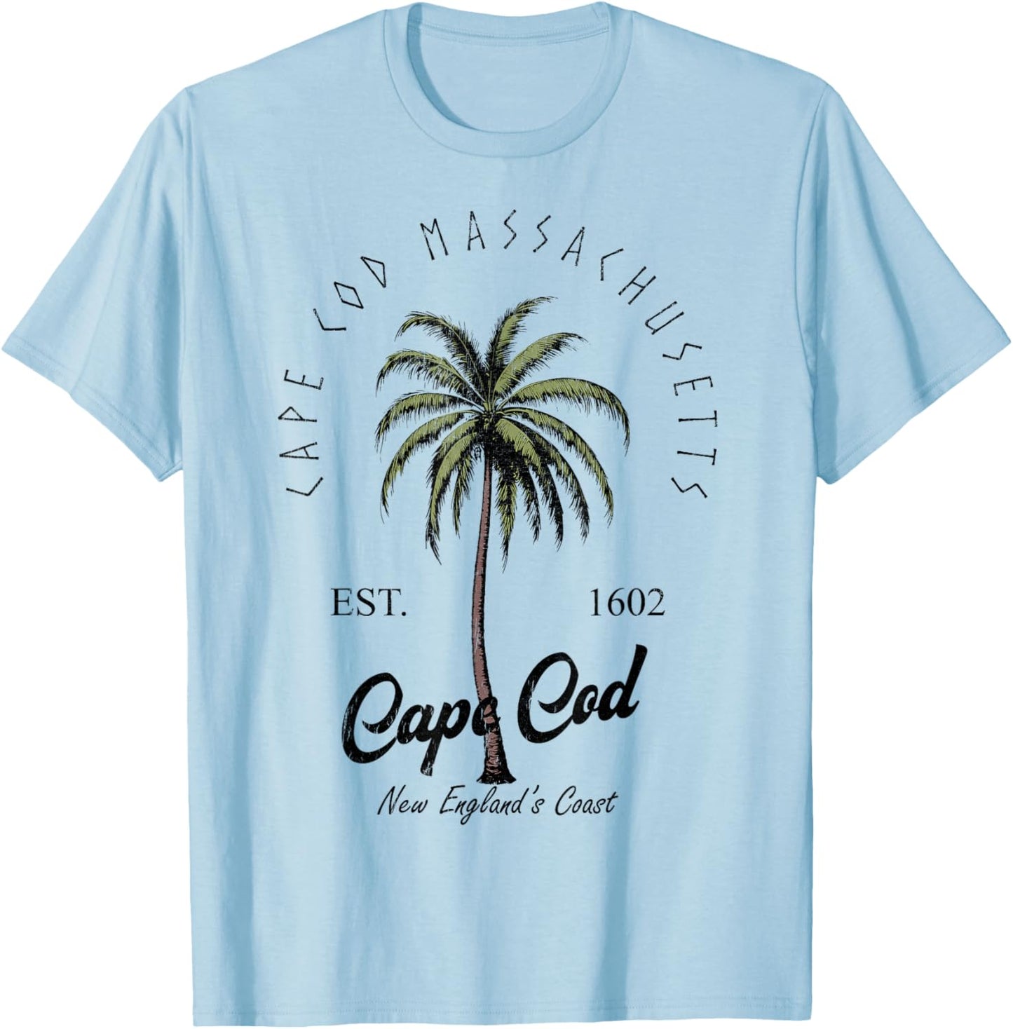 Cape Cod Massachusetts Tropical Tree Island Beach Vibes T-Shirt - T-Shirt | Light Blue