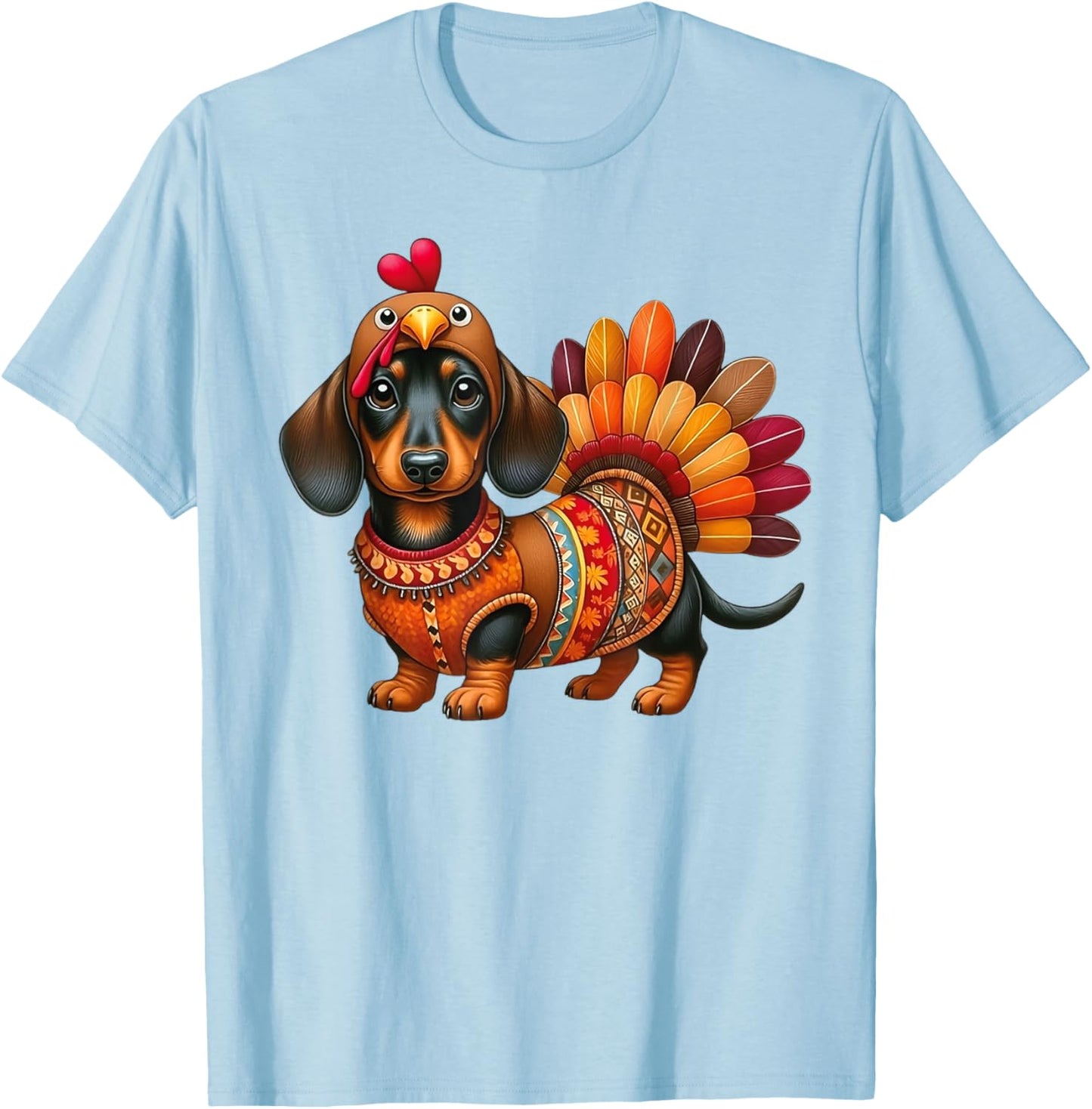 Cute Thanksgiving Turkey Weiner Dachshund Dog Costume T-Shirt - T-Shirt | Light Blue