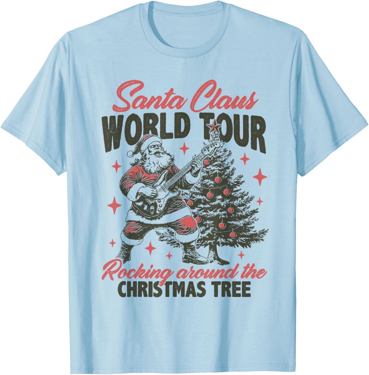 Santa Claus World Tour Rocking Around The Christmas Tree T-Shirt - T-Shirt | Light Blue