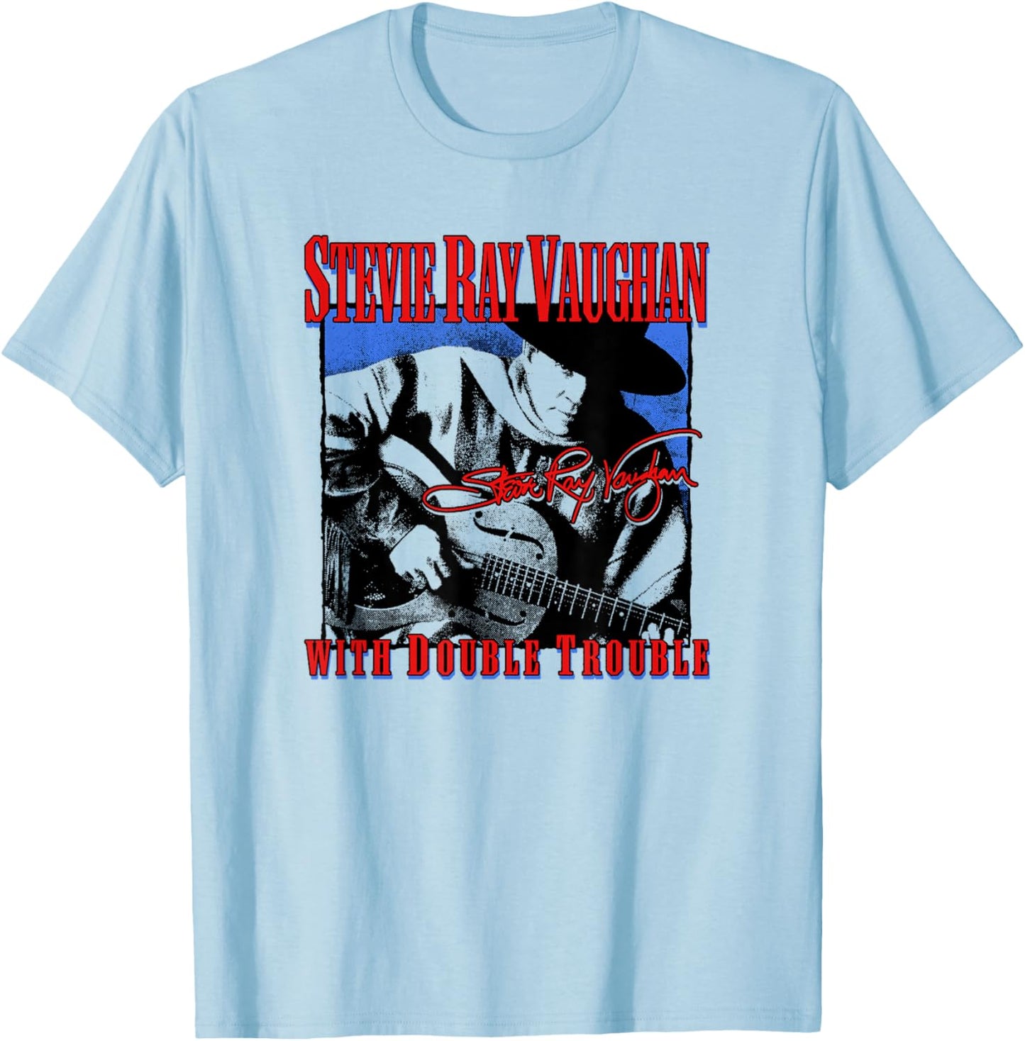 Stevie Ray Vaughan with Double Trouble T-Shirt - T-Shirt | Light Blue