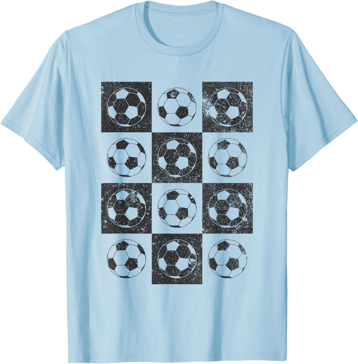 Retro Checkerboard Checkered Soccer Lover T-Shirt - T-Shirt | Light Blue