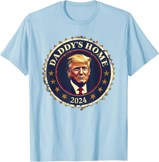 Funny DADDY'S HOME 2024 Trump Took America Is Back Christmas T-Shirt - T-Shirt | Light Blue