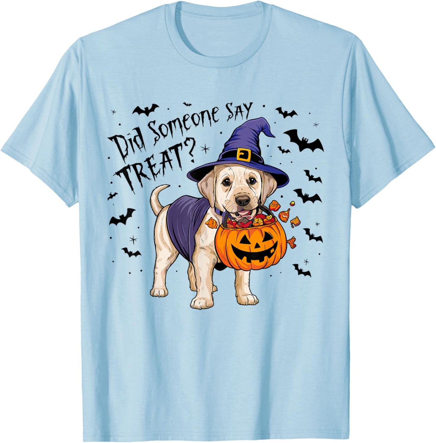 Did Someone Say Treat? Halloween Treat Labrador Witch Puppy T-Shirt - T-Shirt | Light Blue
