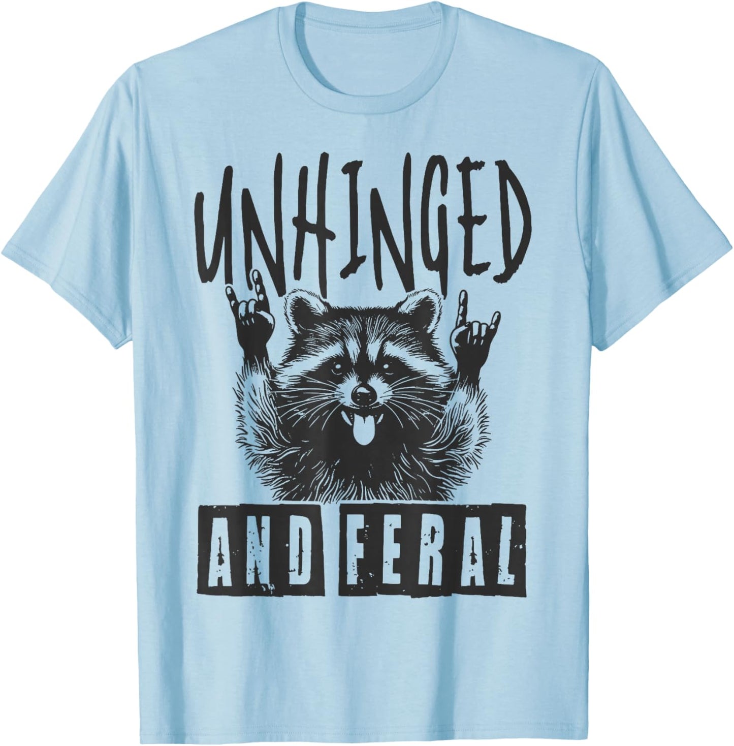 Raccoon Unhinged And Feral Retro T-Shirt - T-Shirt | Light Blue