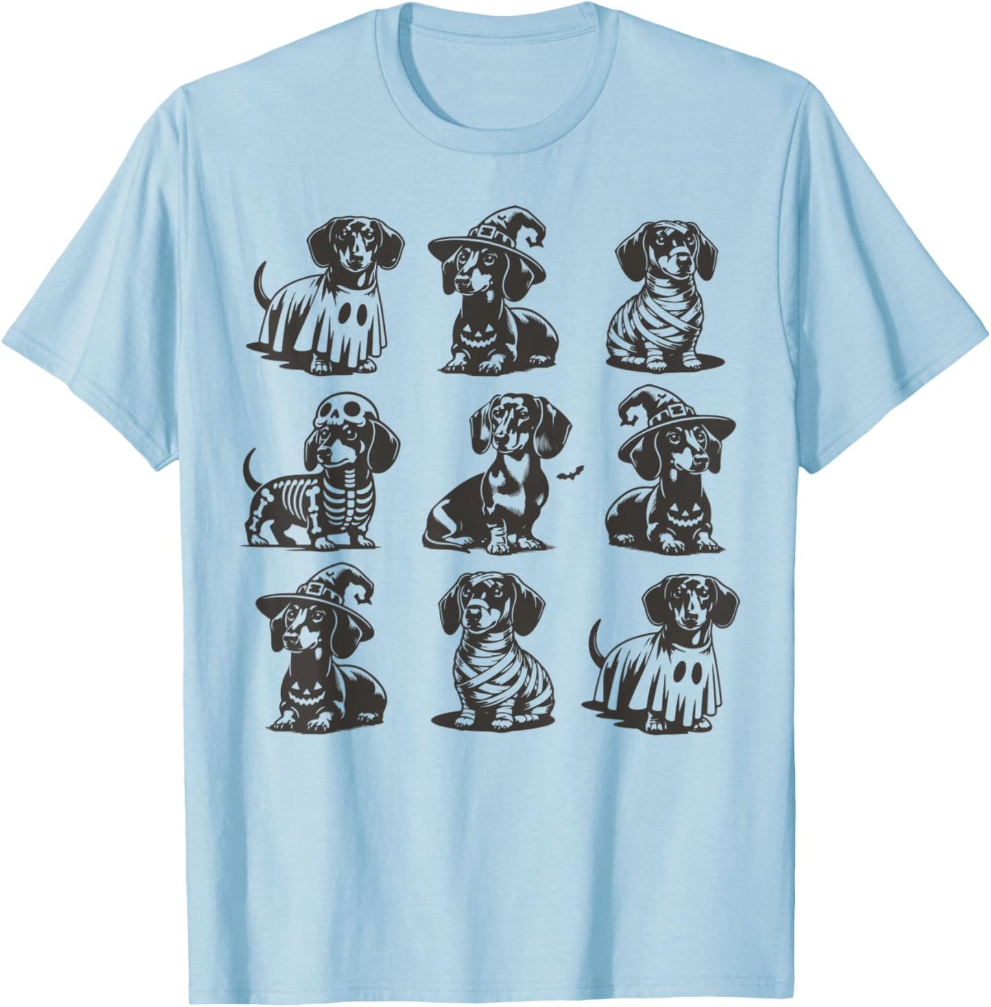 Dachshund Halloween Spooky Dog Wiener T-Shirt - T-Shirt | Light Blue