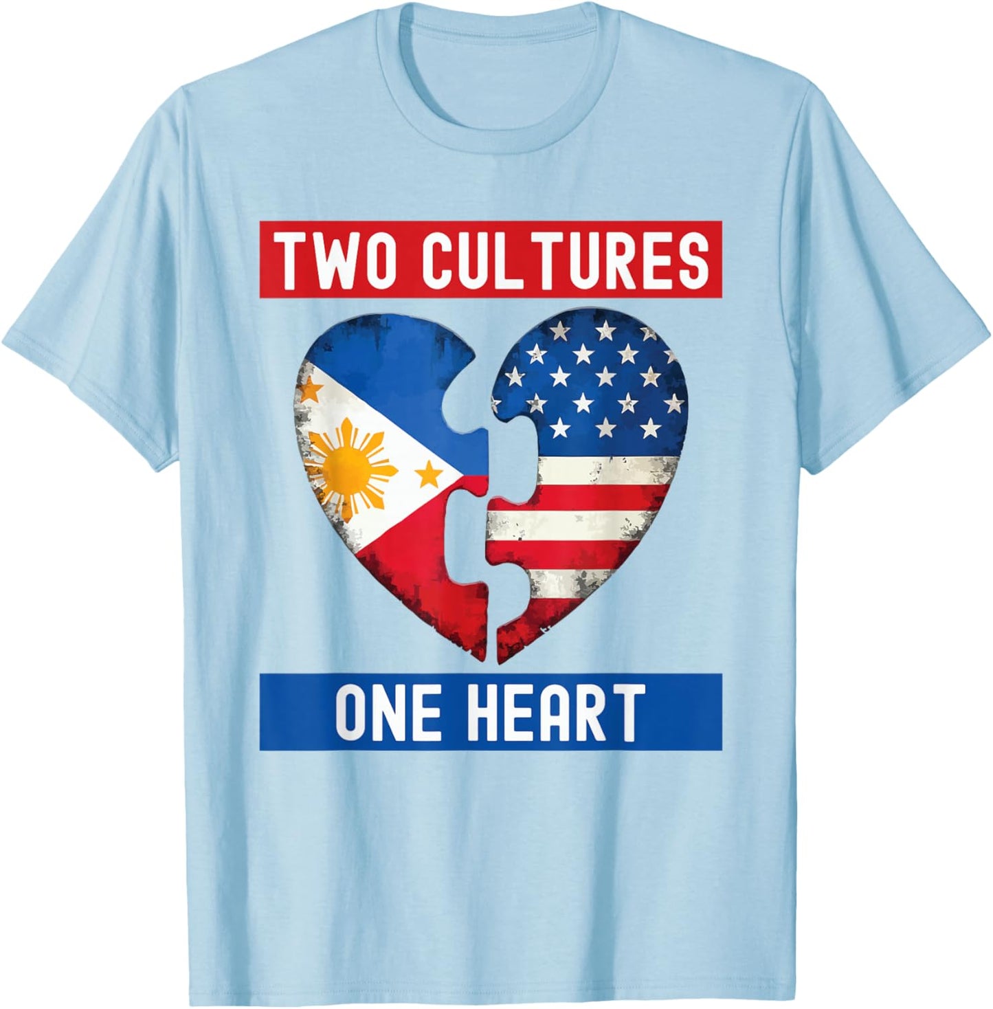 Half Filipino Half American USA Flag Filipino American T-Shirt - T-Shirt | Light Blue