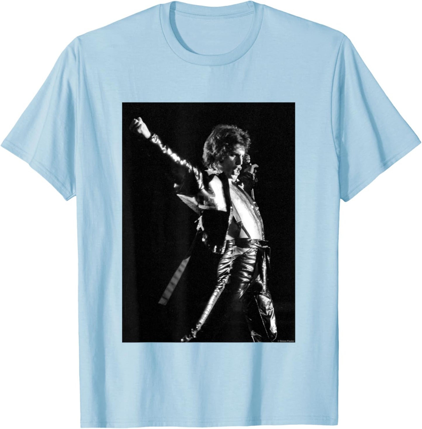 Freddie Mercury Of Queen Live Wembley 1979 By Simon Fowler T-Shirt - T-Shirt | Light Blue
