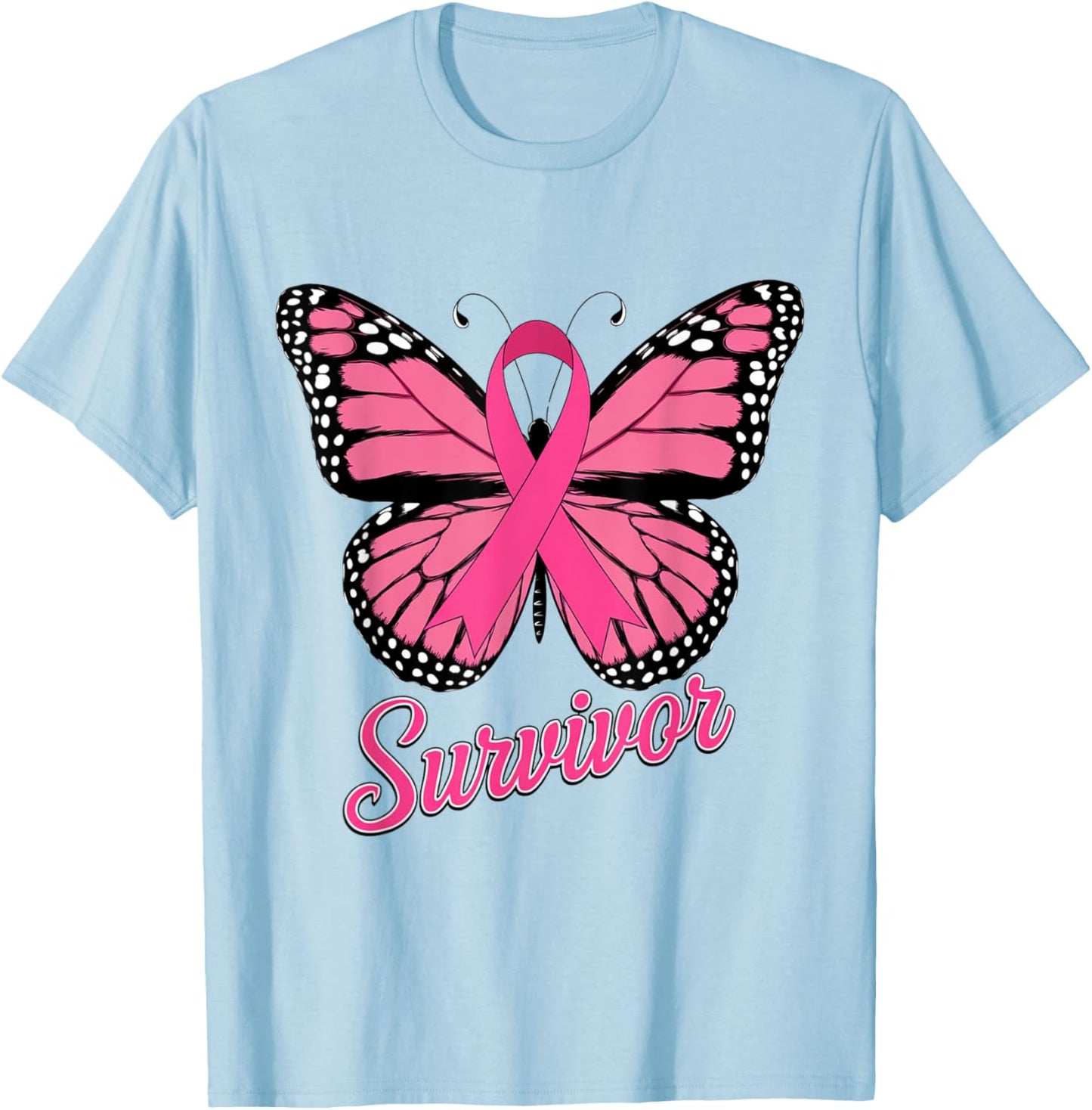 Survivor Pink Ribbon Breast Cancer Awareness T-Shirt - T-Shirt | Light Blue