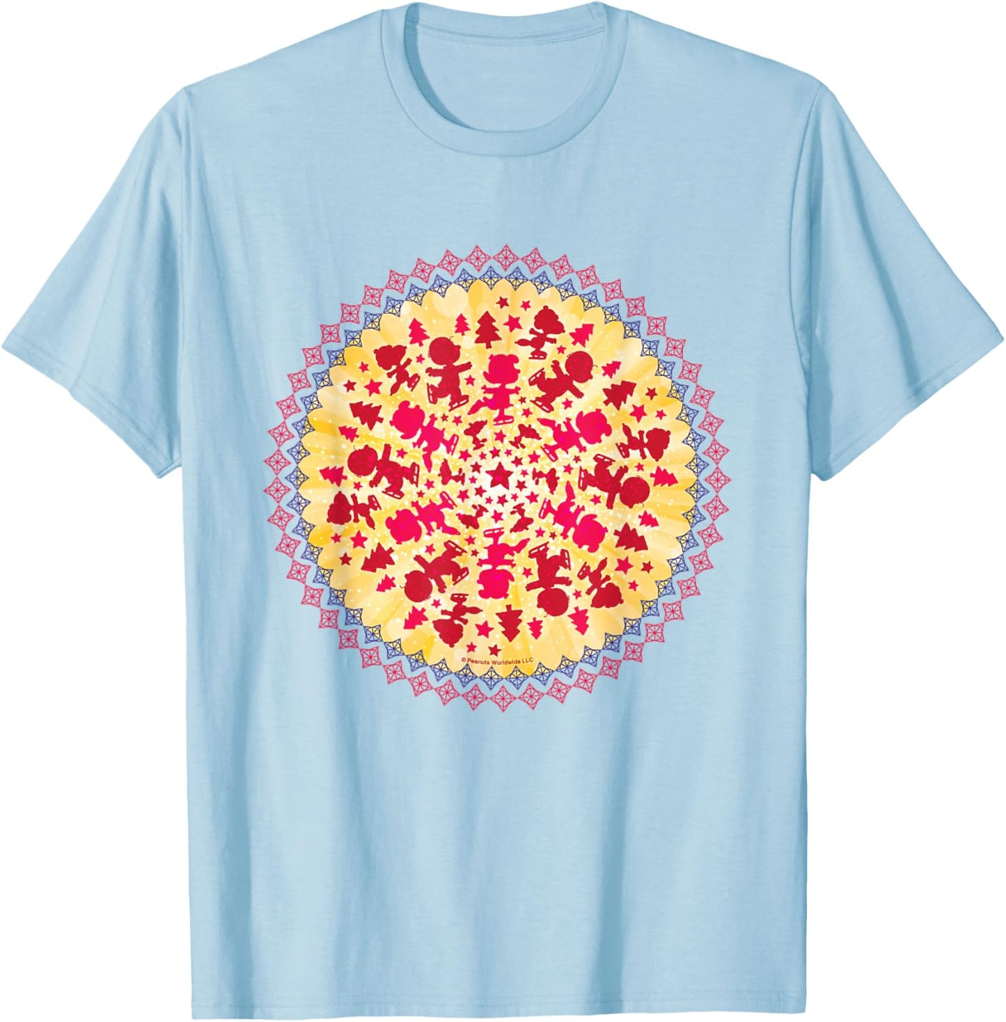 Peanuts Christmas Snoopy Symmetrical Ice Skating T-Shirt - T-Shirt | Light Blue