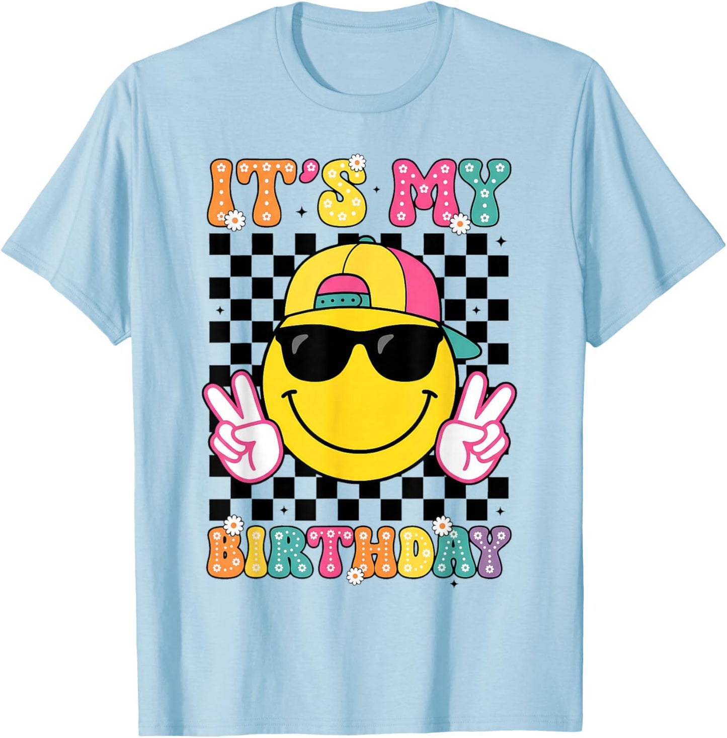 Groovy It's My Birthday Girls Women Teens Kid Bday Flower T-Shirt - T-Shirt | Light Blue