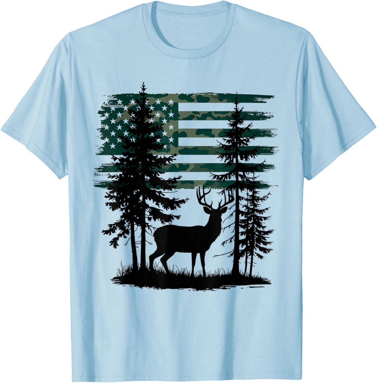 Men Youth Kids Orange Hunting Shirt Deer Hunters Camo Flag T-Shirt - T-Shirt | Light Blue