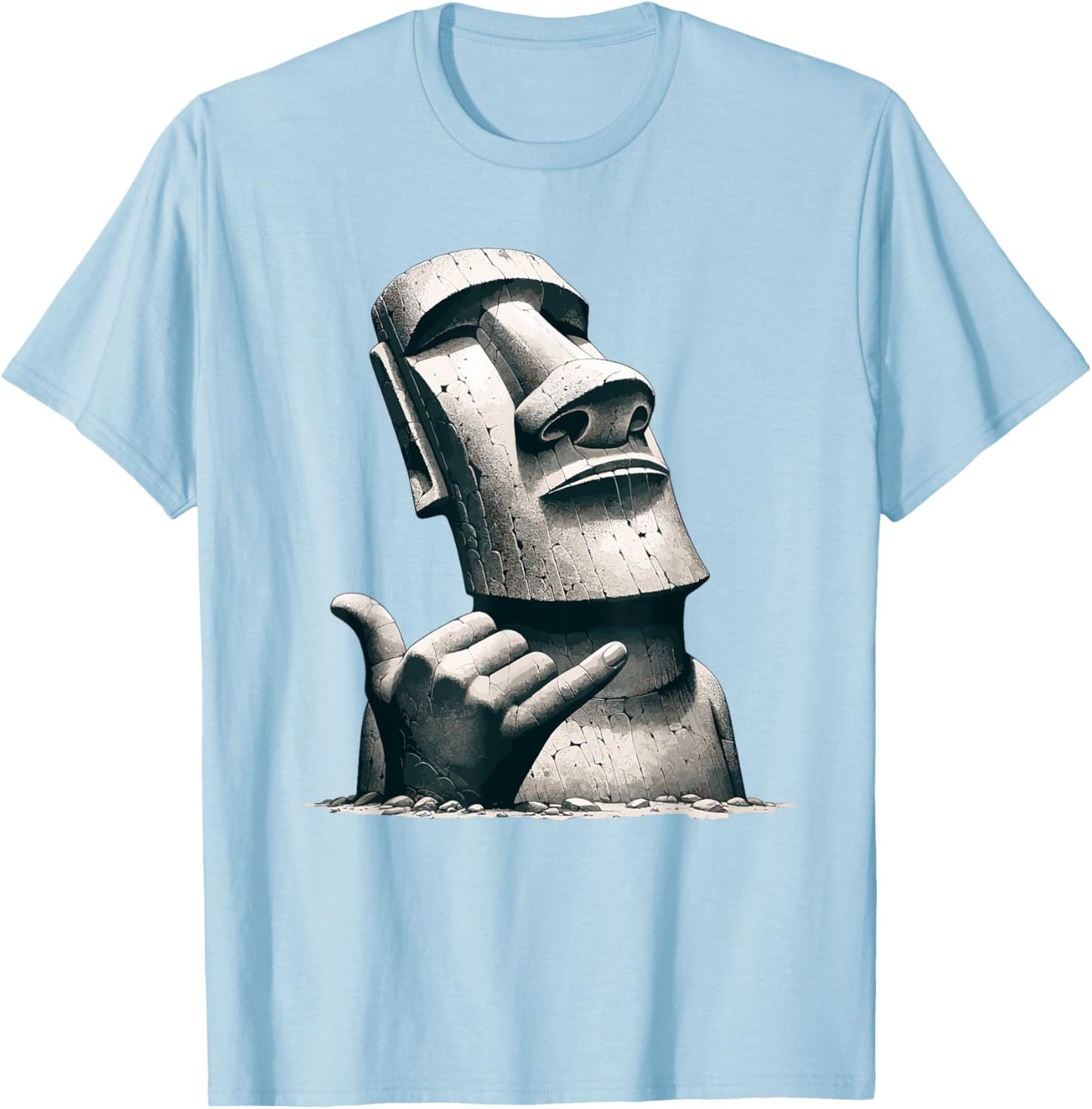 Funny Easter Island Rapa Nui Moai Statue Surfer Shaka Sign T-Shirt - T-Shirt | Light Blue