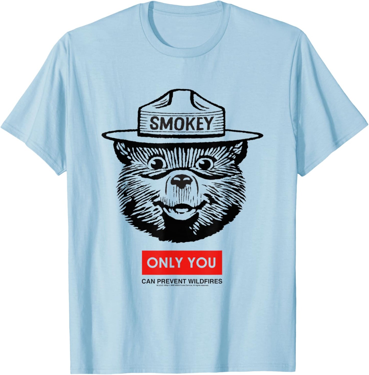 Smokey Bear Only You Can Prevent Forest Fires Minimal Face T-Shirt - T-Shirt | Light Blue