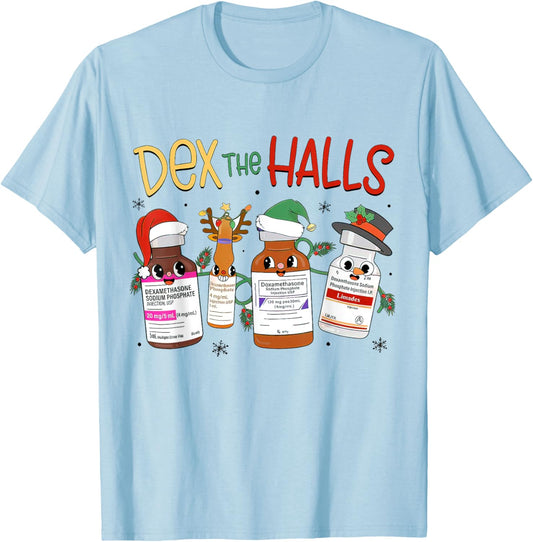Christmas ICU, Dex The Halls Dexamethasone, Emergency Doctor T-Shirt - T-Shirt | Light Blue