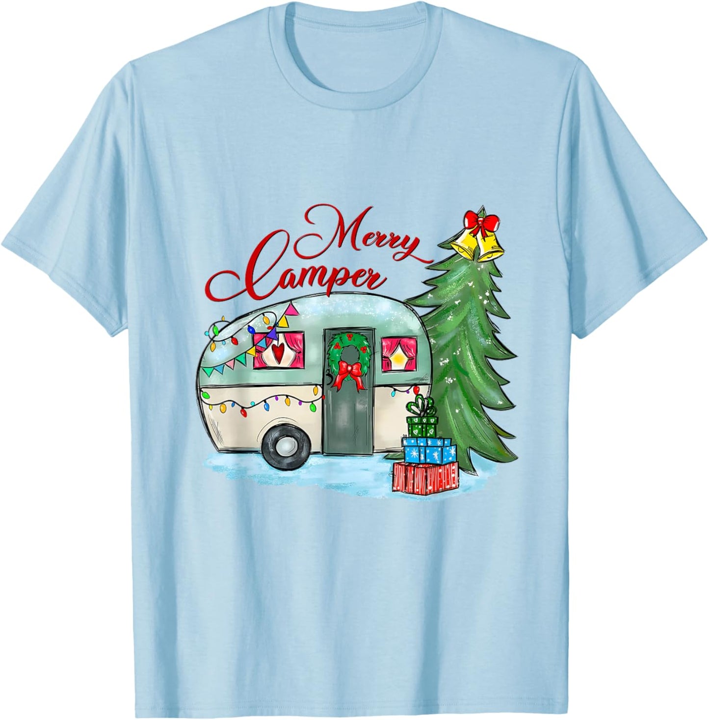 Merry Camper Christmas Santa Camper Camping Truck Xmas Tree T-Shirt - T-Shirt | Light Blue