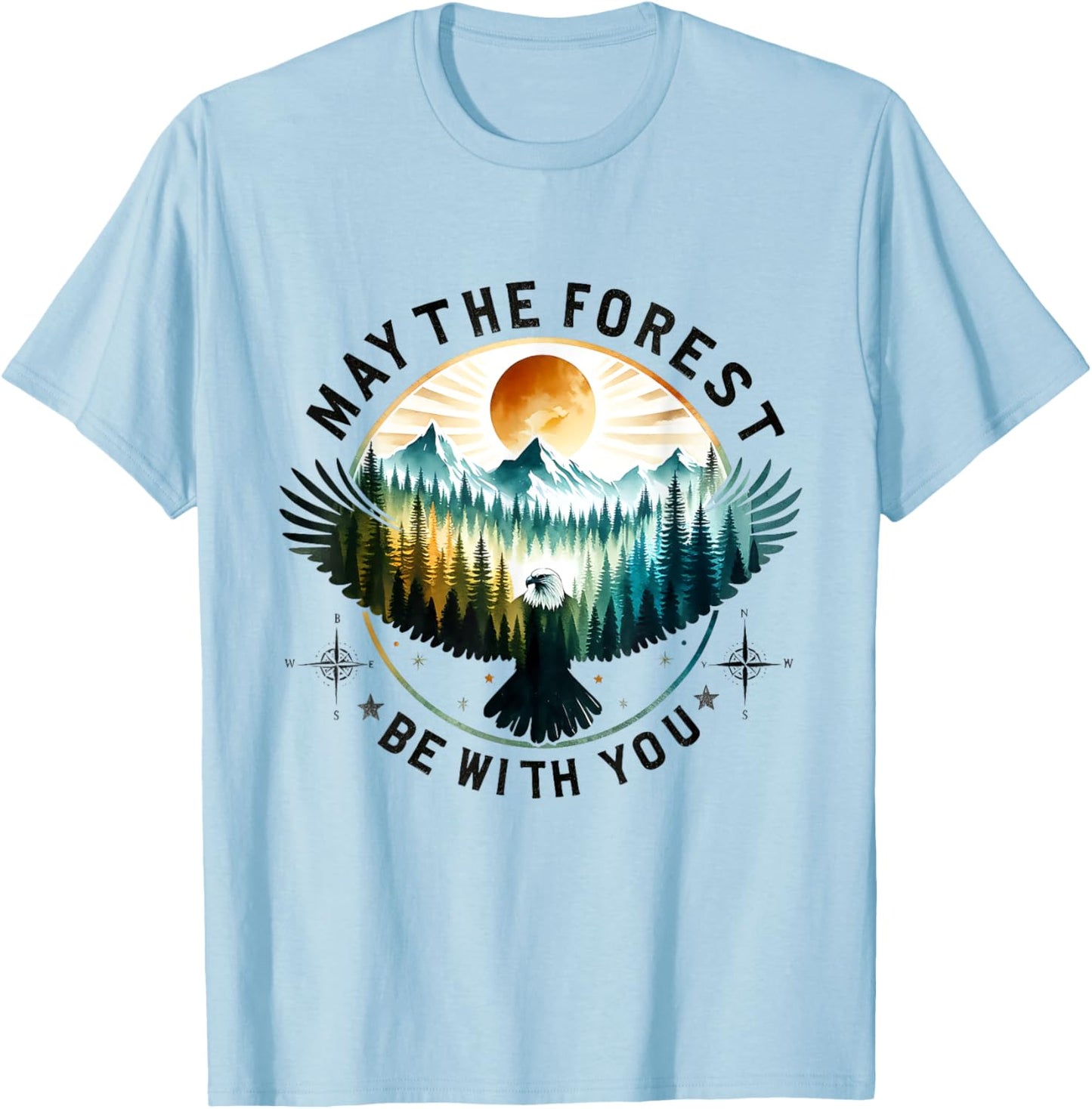 May The Forest Be With You Flying Eagle Sky Forest T-Shirt - T-Shirt | Light Blue