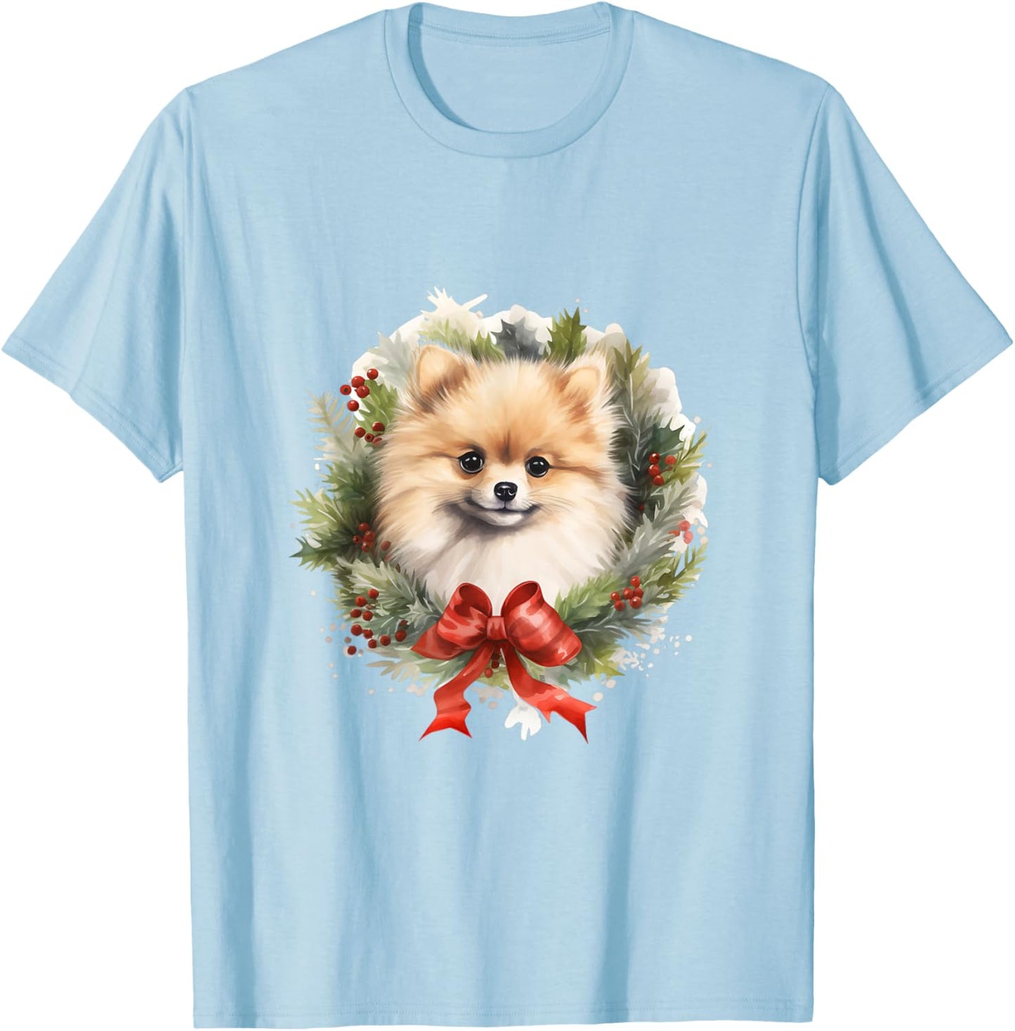 Pomeranian Christmas Wreath Decoration Xmas Pajamas T-Shirt - T-Shirt | Light Blue