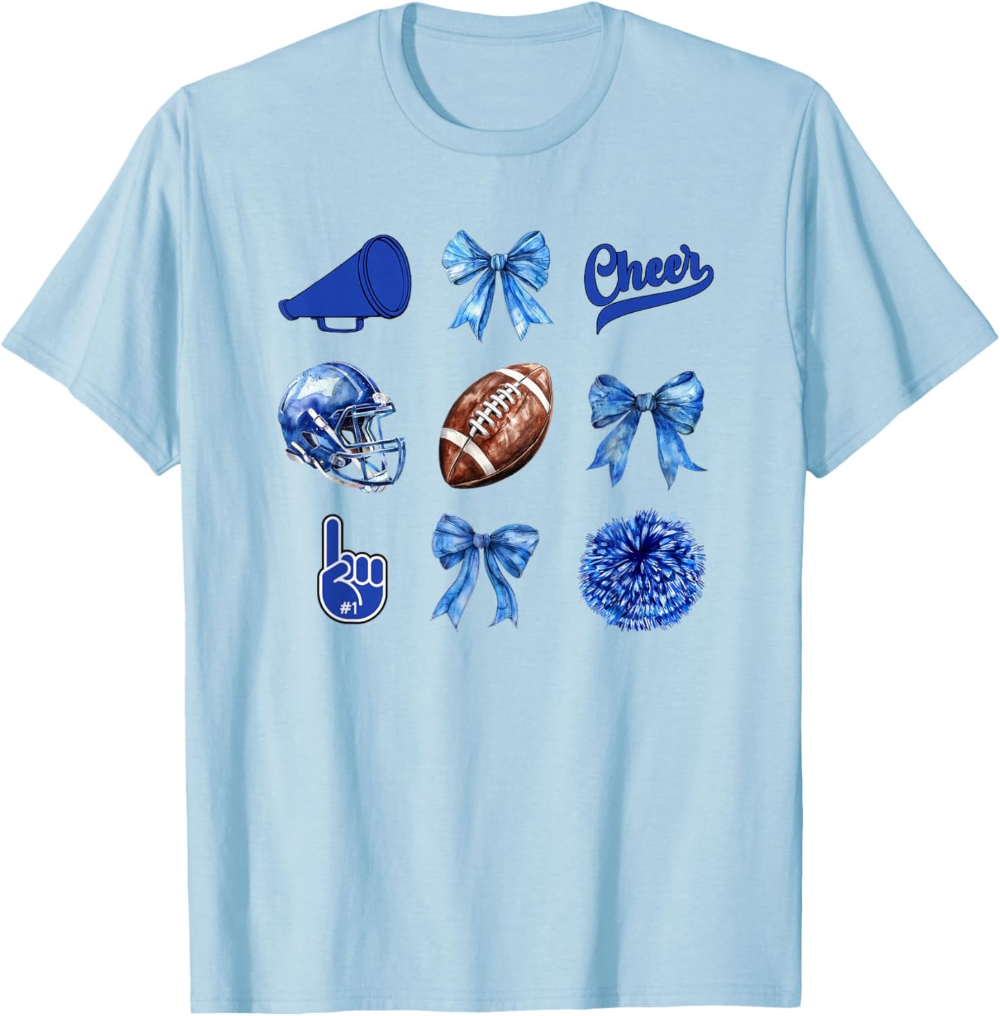 Football Coquette Bow Football Mom Game Day Women Girls Kids T-Shirt - T-Shirt | Light Blue