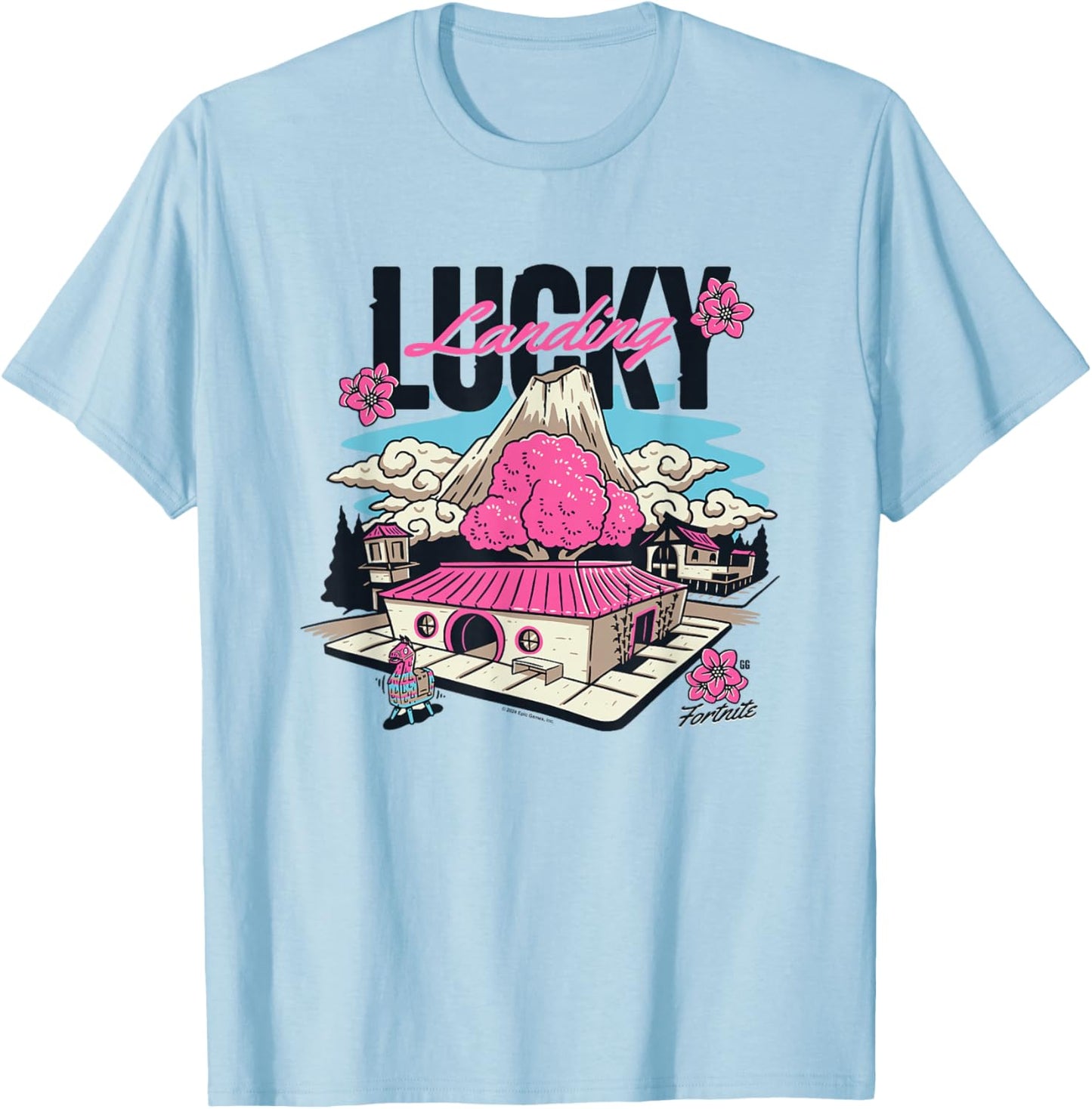 Fortnite Lucky Landing Pink Island Big Chest Poster T-Shirt - T-Shirt | Light Blue