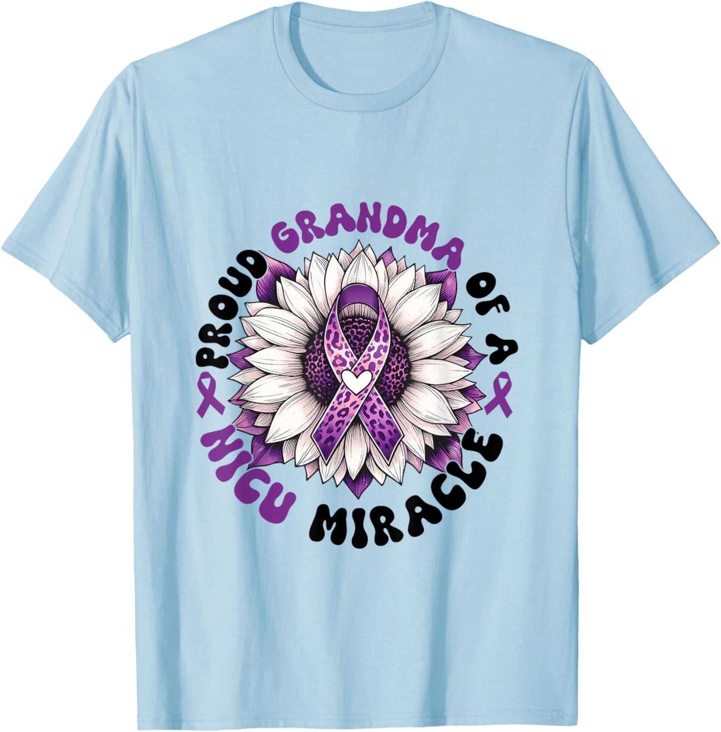 Proud Grandma Of A NICU Miracle Sunflower Prematurity Month T-Shirt - T-Shirt | Light Blue