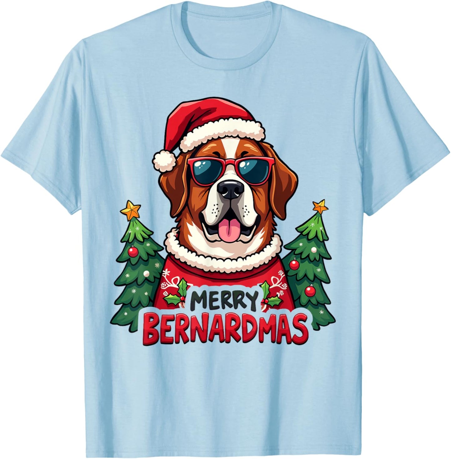 Merry Bernardmas Cute Saint Bernard Christmas Holiday T-Shirt - T-Shirt | Light Blue