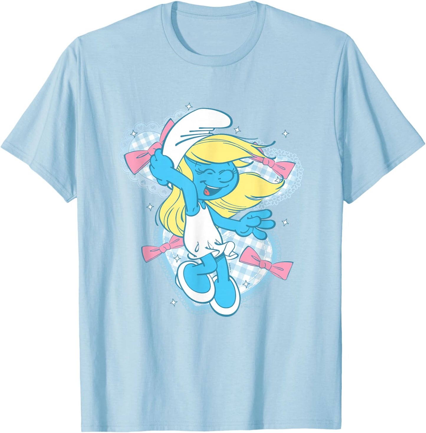 The Smurfs Cute Coquette Smurfette Pastel Color Chest Logo T-Shirt - T-Shirt | Light Blue