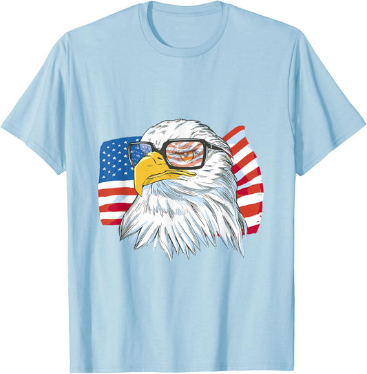 USA Bald Eagle Flag Patriotic T-Shirt - T-Shirt | Light Blue