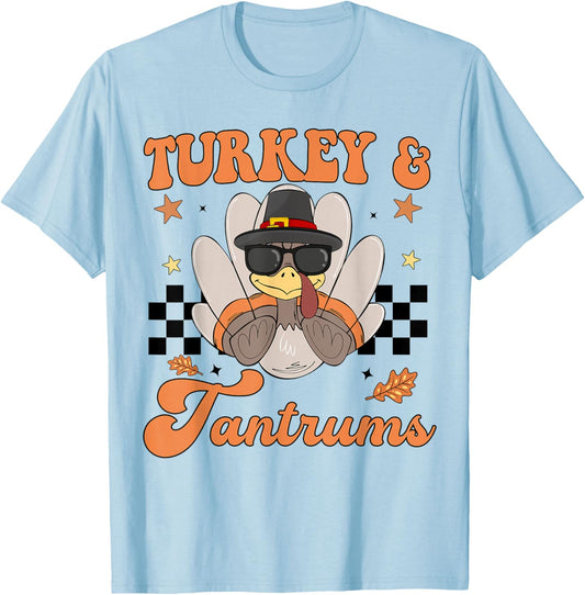 Boy Toddler Thanksgiving Trot Turkey Tantrum Outfit Costume T-Shirt - T-Shirt | Light Blue