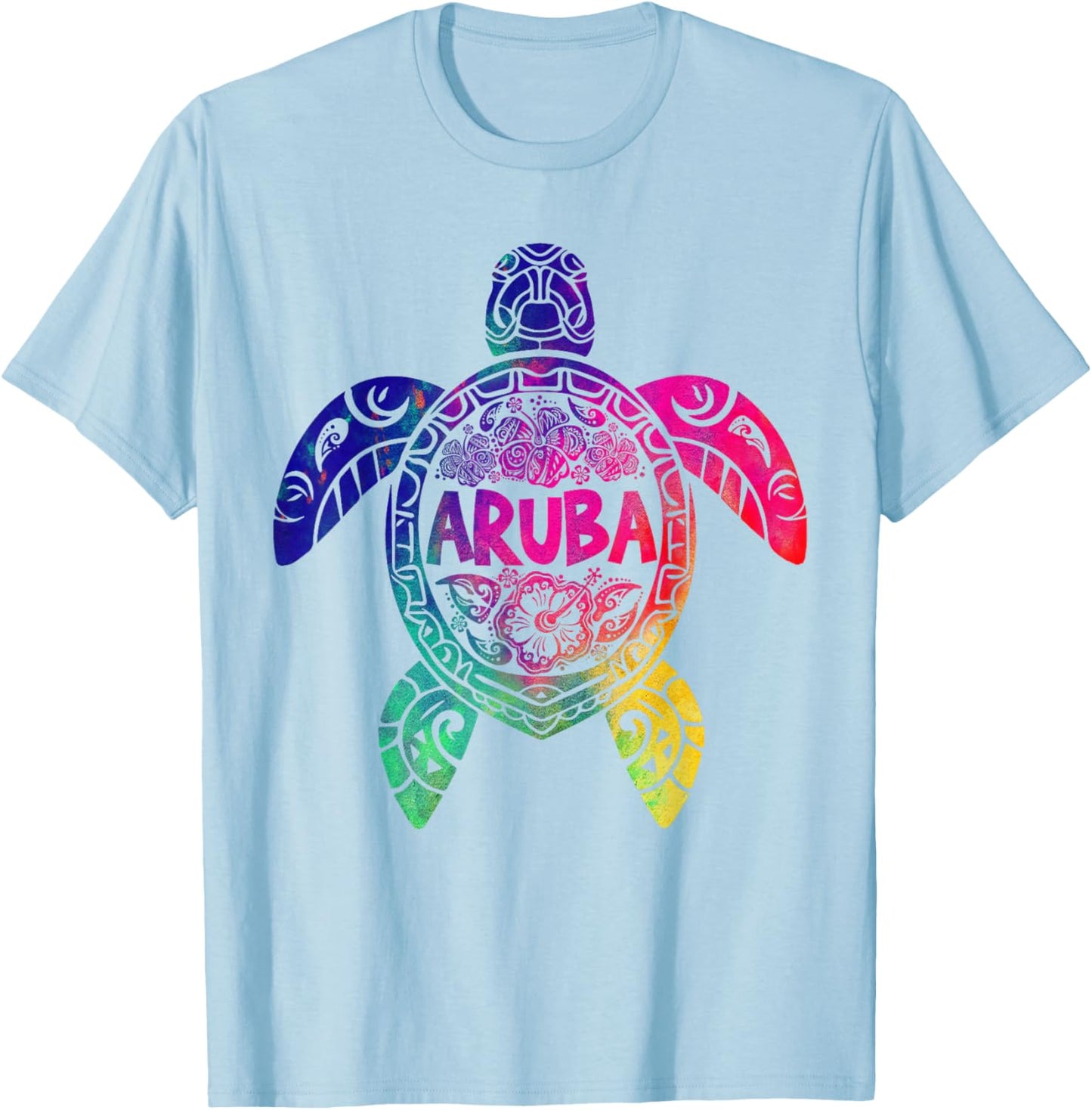 Tribal Aruba Tie Dye Sea Turtle Aruba Beach Vacation T-Shirt - T-Shirt | Light Blue
