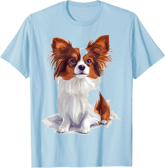 Papillon Dog Motif Pet Art Papillon Women Kids T-Shirt - T-Shirt | Light Blue
