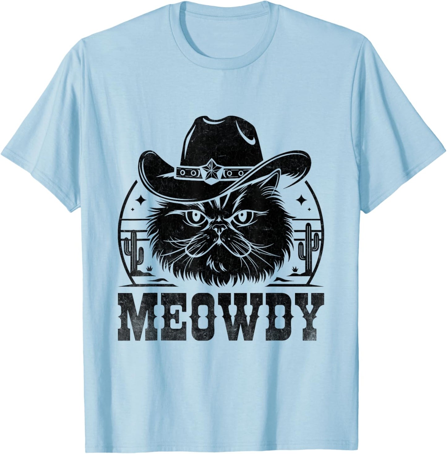 Meowdy Cowboy Persian Cat Persian Longhair T-Shirt - T-Shirt | Light Blue