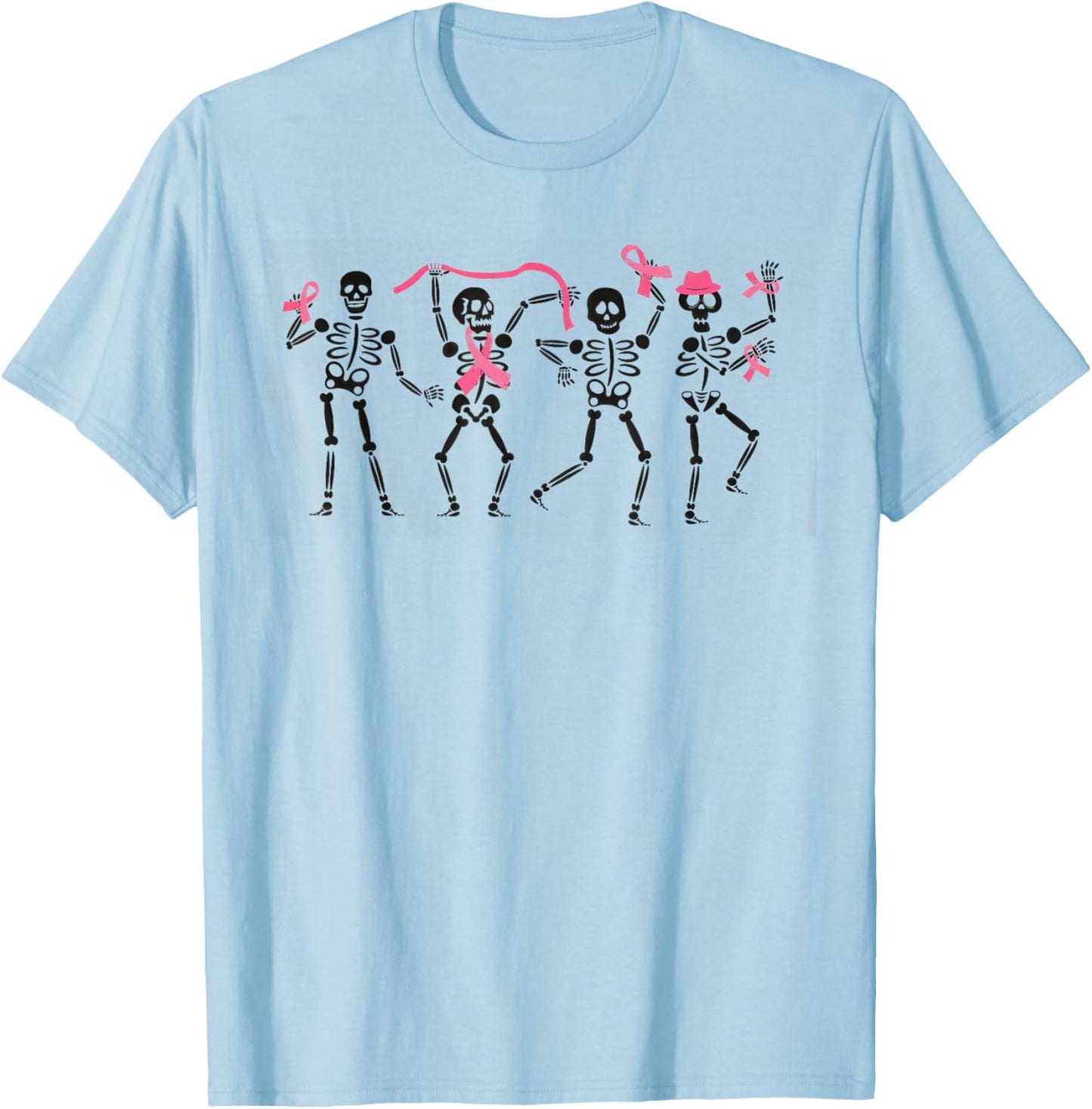 Pink Ribbon Breast Cancer Awareness Skeleton Women Men Kids T-Shirt - T-Shirt | Light Blue
