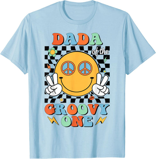Retro Dada of Groovy One Matching Family 1st Birthday Party T-Shirt - T-Shirt | Light Blue
