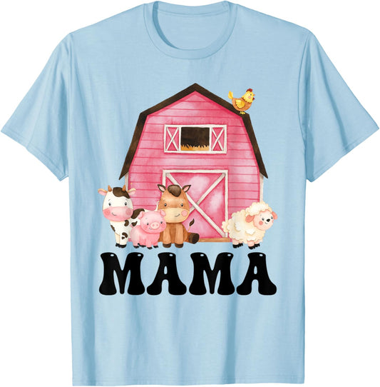 Funny Mama Farm Animals Birthday Theme Matching Family T-Shirt - T-Shirt | Light Blue