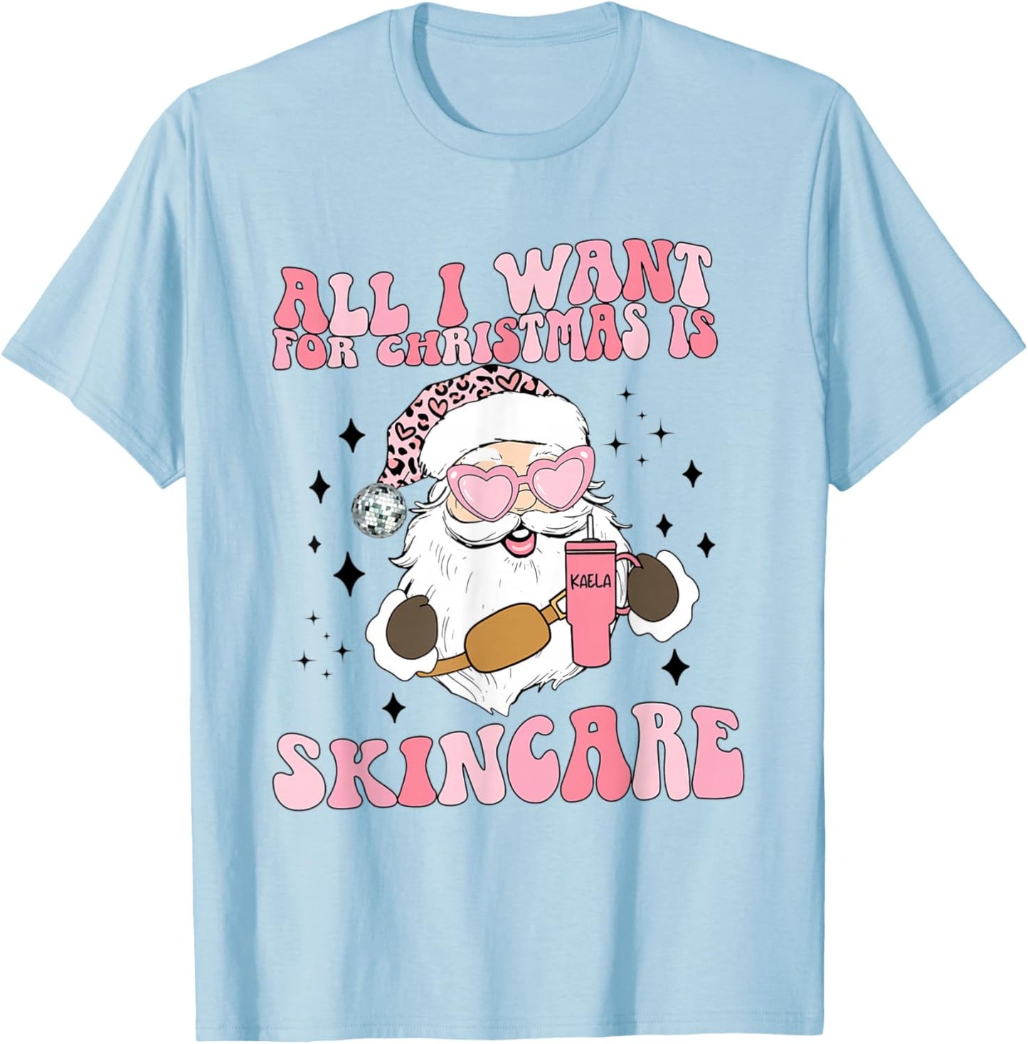 Retro Skincare Christmas Santa Esthetician Skin Therapist T-Shirt - T-Shirt | Light Blue