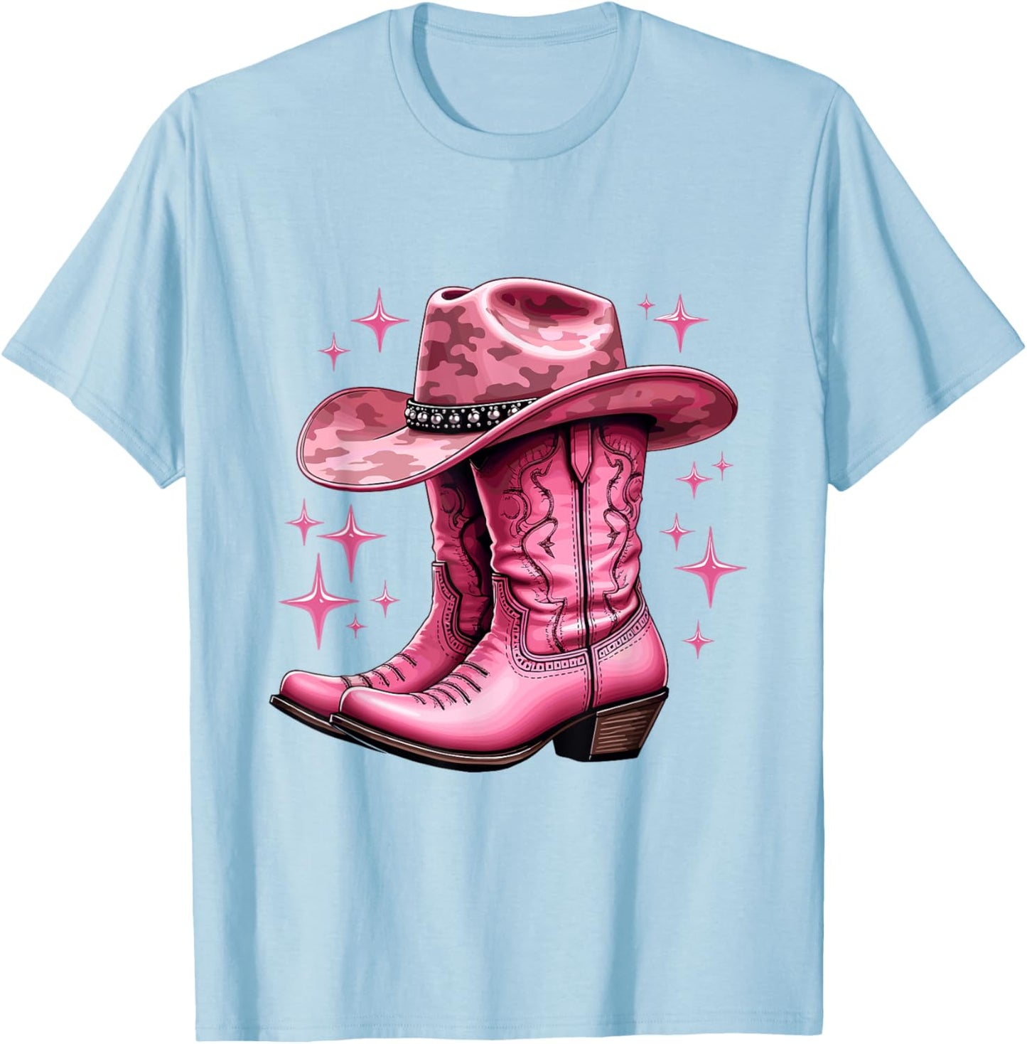 Vintage Boots Preppy Pink Cowgirl Costume for Kids in Pink T-Shirt - T-Shirt | Light Blue