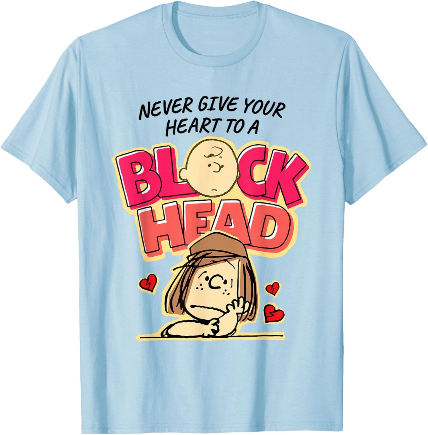 Peanuts Peppermint Patty Block Head Valentines Day T-Shirt - T-Shirt | Light Blue