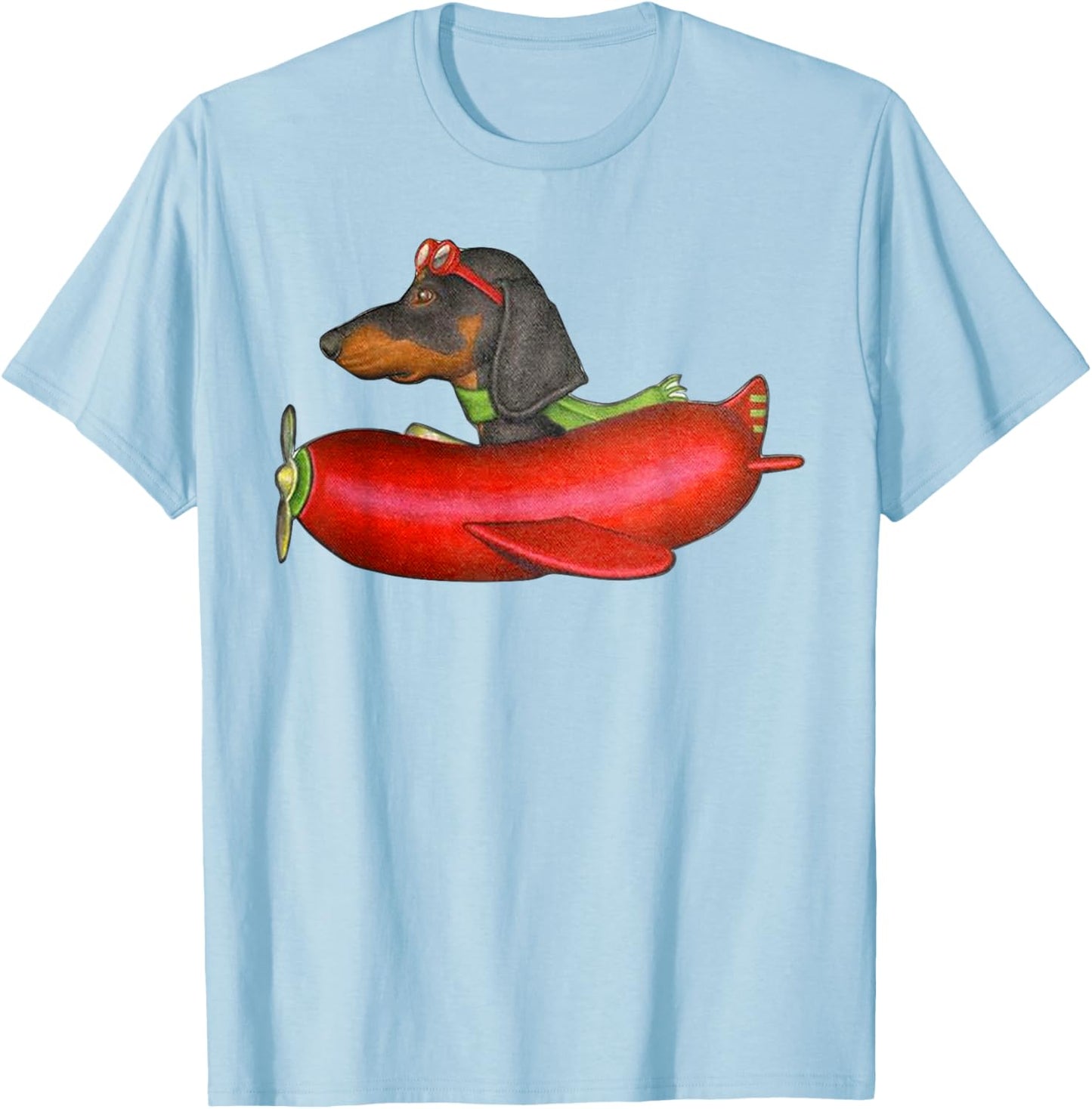 Peach-Bruh Funny Sausage Dachshund Dog Flying Sausage Plane Men Women T-Shirt - T-Shirt | Light Blue