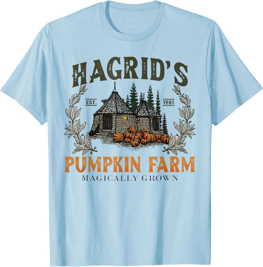 Retro Fall Hagrid's Pumpkin Farm Patch Autumn Pumpkin Garden T-Shirt - T-Shirt | Light Blue
