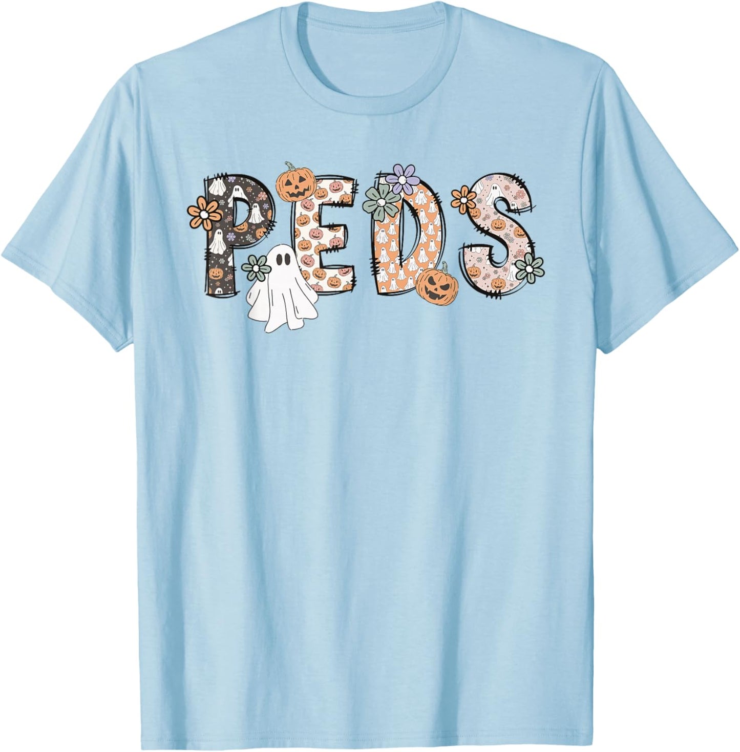 Halloween Nurse Peds Boo Boo Crew Pediatric Nurse Ghost Fall T-Shirt - T-Shirt | Light Blue
