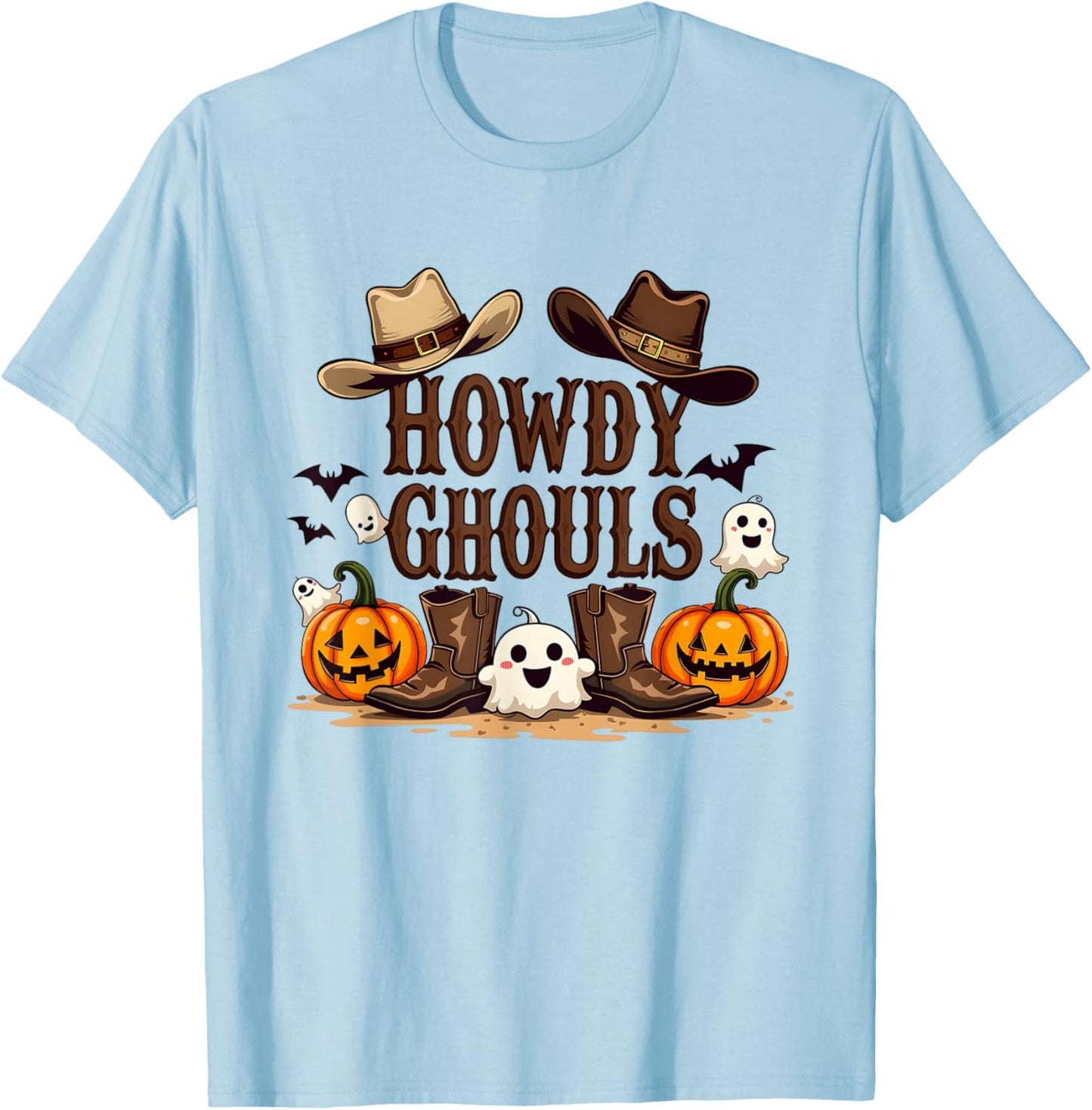 Howdy Ghouls Party Decorations Halloween Cowboy Cowgirl T-Shirt - T-Shirt | Light Blue