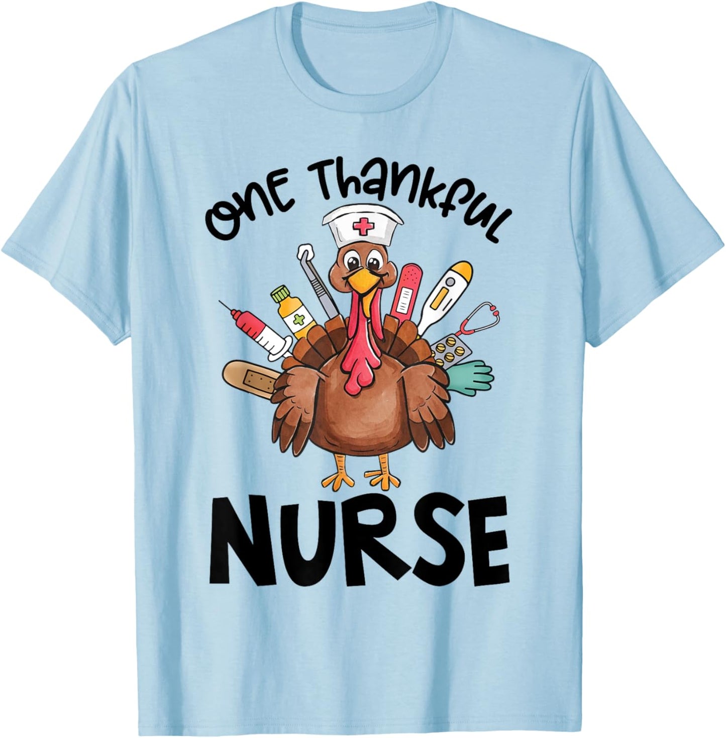 Groovy One Thankful Nurse Thanksgiving Turkey Funny Nursing T-Shirt - T-Shirt | Light Blue