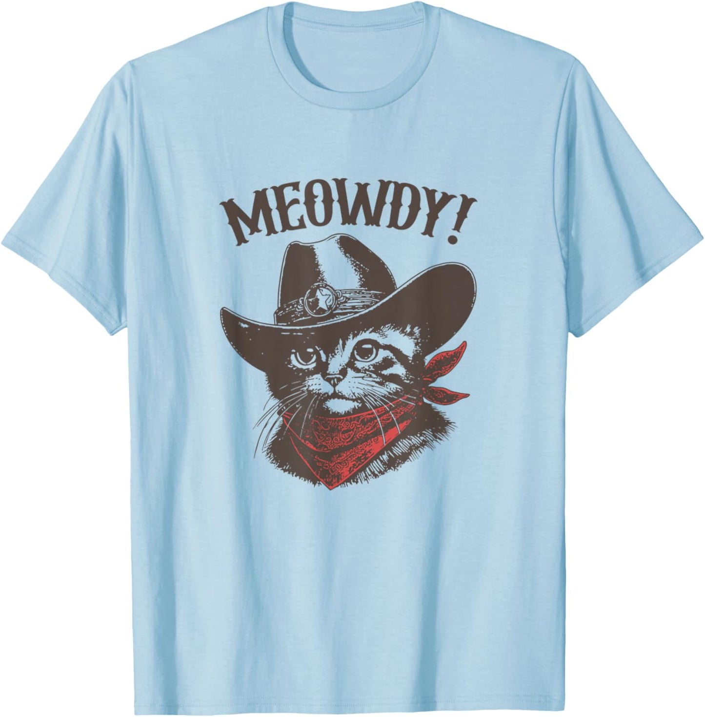 Meowdy Cat Cowboy Cat Country Western Funny Cat T-Shirt - T-Shirt | Light Blue
