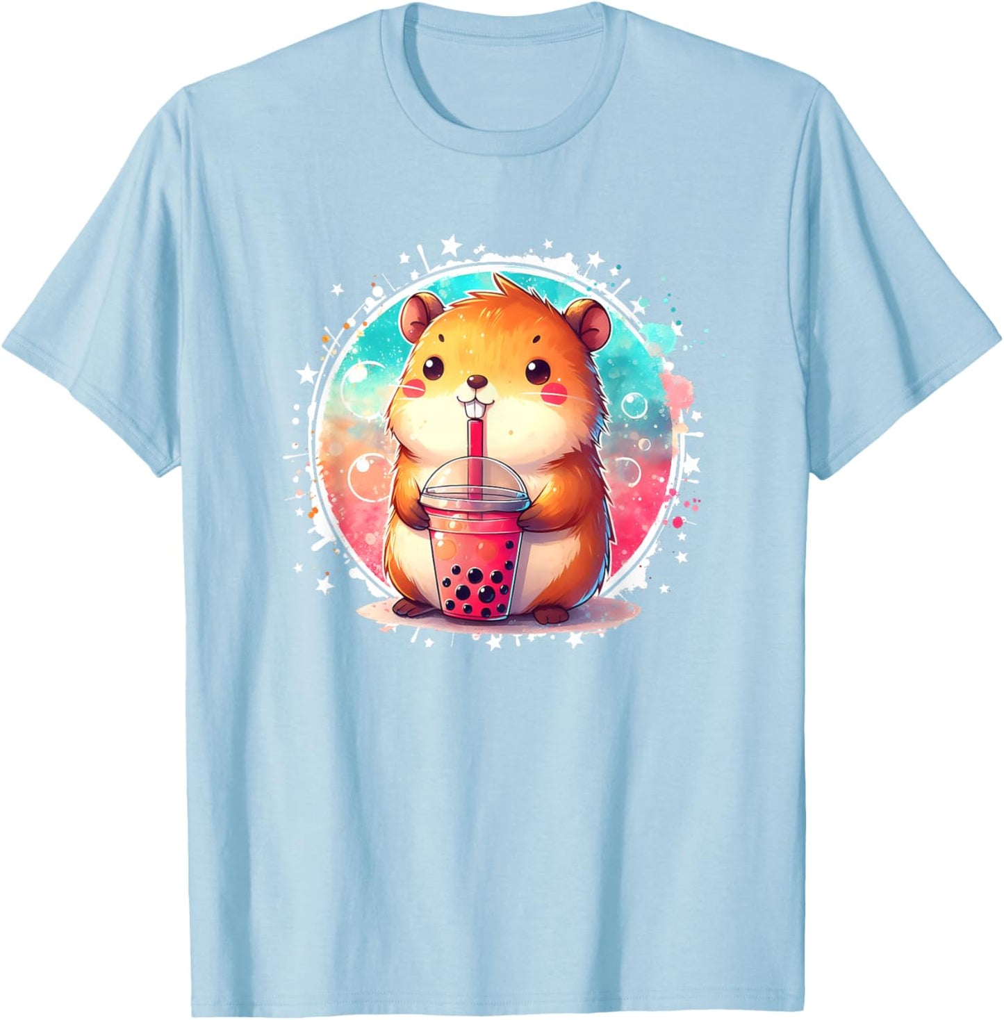 Kawaii Capybara Drinks Boba Bubble Tea Kawaii Clothes Kawaii T-Shirt - T-Shirt | Light Blue