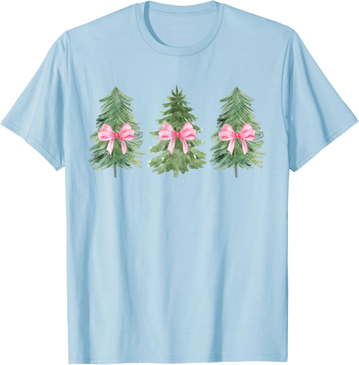 Christmas Tree Coquette Pink Bow Christmas Girly Women Girls T-Shirt - T-Shirt | Light Blue