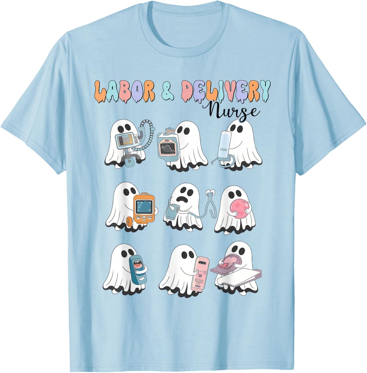 Halloween labor and delivery nurse shirt L&D Nurse Halloween T-Shirt - T-Shirt | Light Blue