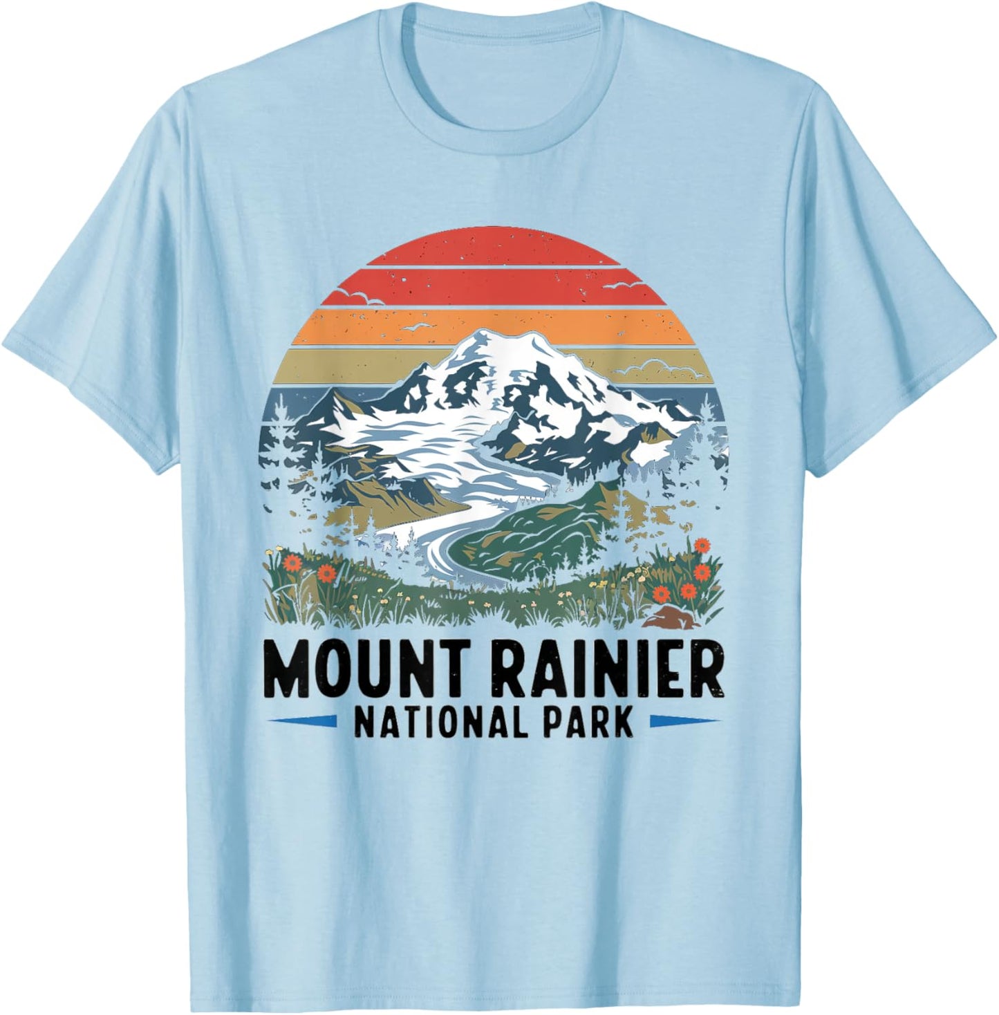 Mount Rainier National Park Retro Washington Adventure T-Shirt - T-Shirt | Light Blue
