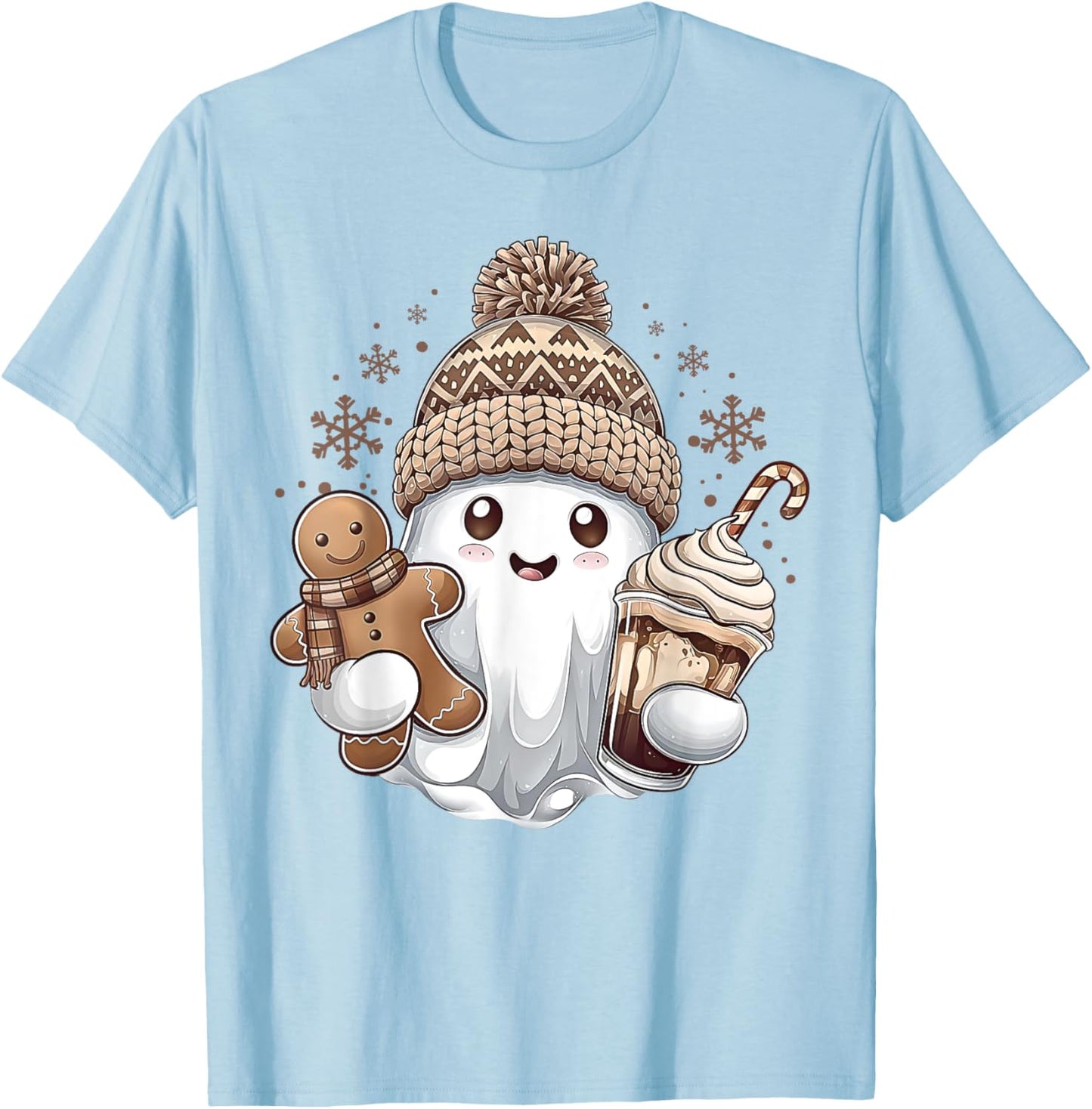 Cute Christmas Ghost Coffee Gingerbread Boojee Xmas Holiday T-Shirt - T-Shirt | Light Blue