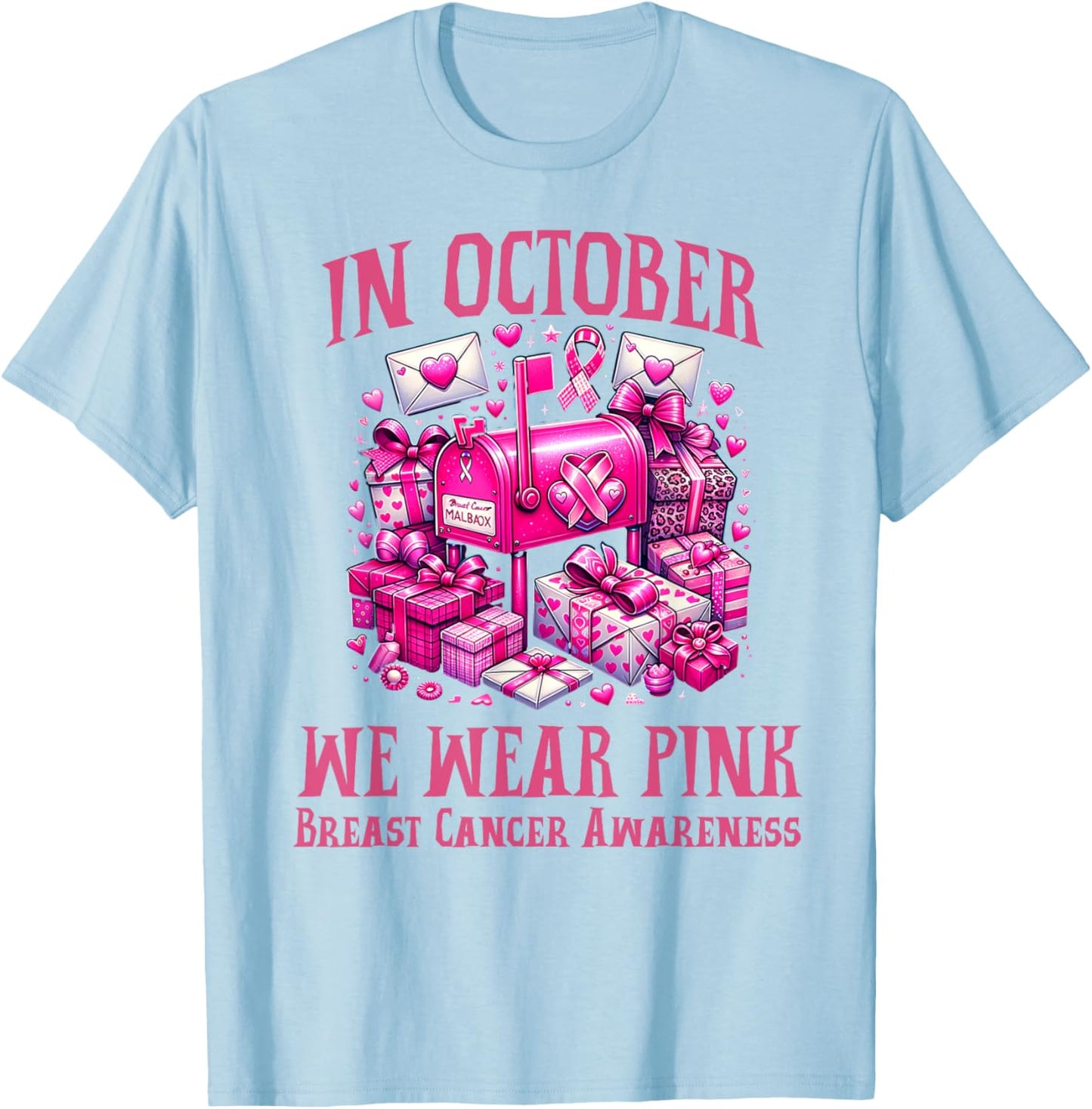 October We Wear Pink Breast Cancer Awareness Postal Worker T-Shirt - T-Shirt | Light Blue