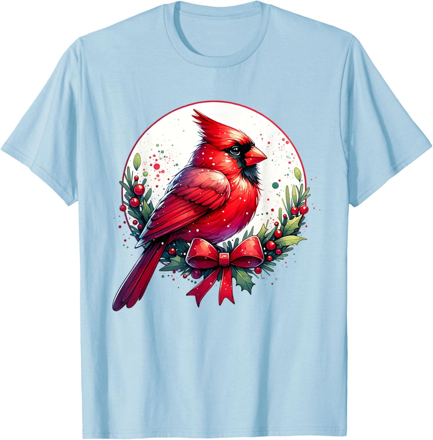 Festive Cute Red Cardinal Bird Christmas Winter Nature Lover T-Shirt - T-Shirt | Light Blue